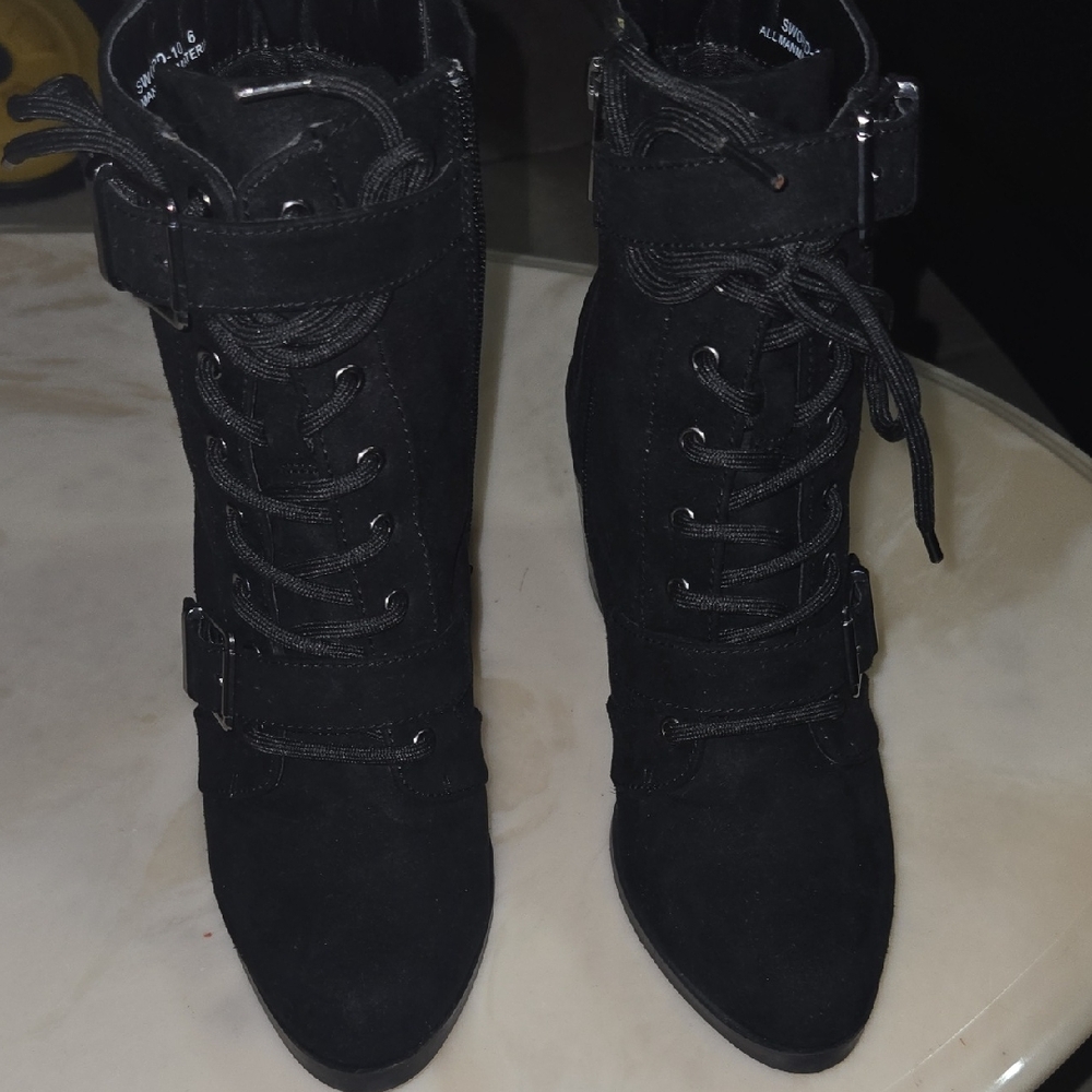 BAMBOO Black Lace Up Women's Boots